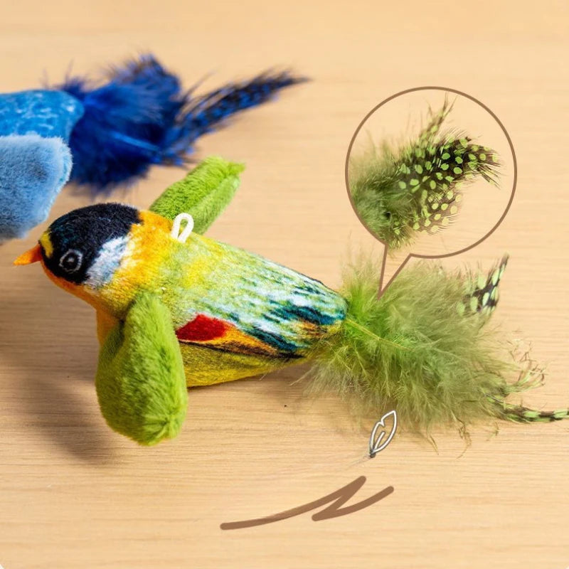 Indoor Interactive Birds Toy for Cat Chasing Teasing Toy Sounding Catnip Cat Teaser Toy Self-hilarity Wall Hanging Birds Cat Toy