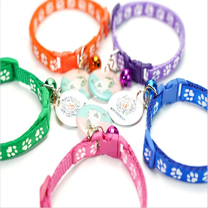 Hot pet for cat bell collar dog print cat collar multi-color optional necklace ring cat rope collar pet supplies