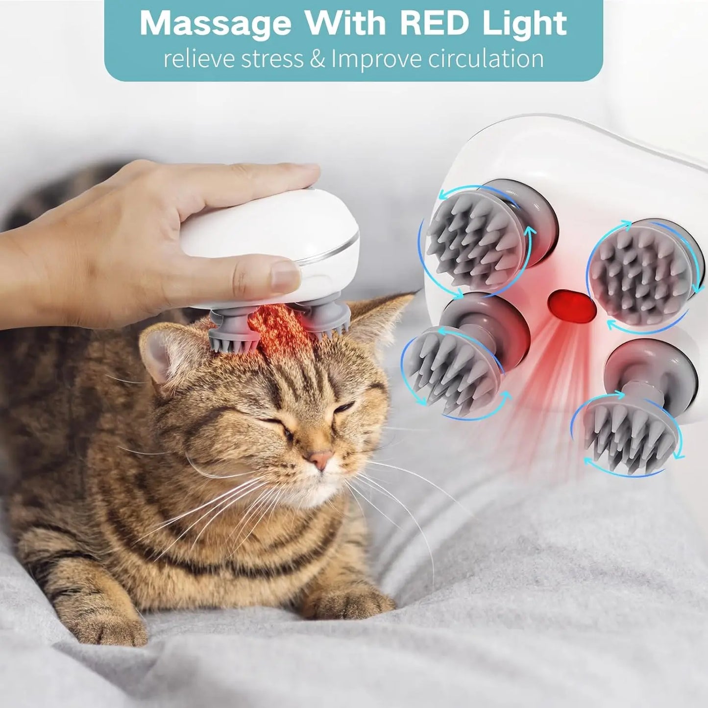Electric Cat Massager Cat and Dog Massage Tool with Four Rotating Massage Heads Automatic Pet Head & Back Scratcher Pet Massager