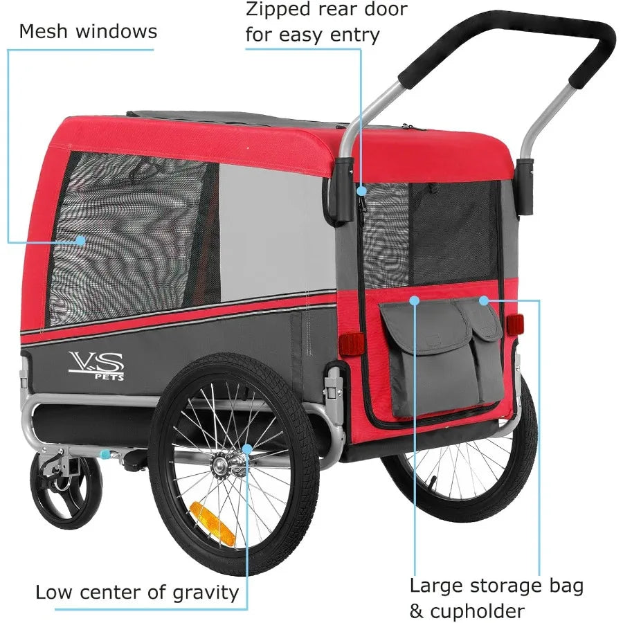 Pets Large Dog Bike Trailer Stroller for MediumLarge Dog or Multiple Small Dogs Pet Stroller for Dogs Up to 78 lbs