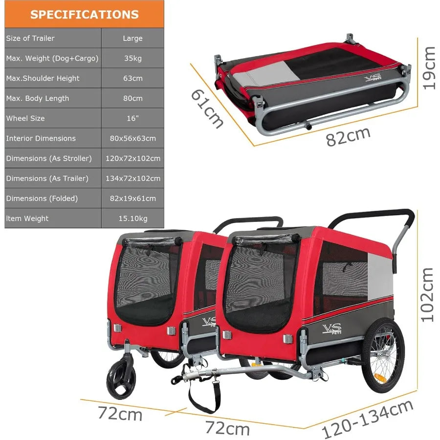 Pets Large Dog Bike Trailer Stroller for MediumLarge Dog or Multiple Small Dogs Pet Stroller for Dogs Up to 78 lbs