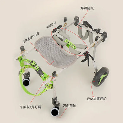Metal Dog Wheelchair for Disabled Pets 4 Wheel Support Aid for Hind Legs Elderly Dogs Cats